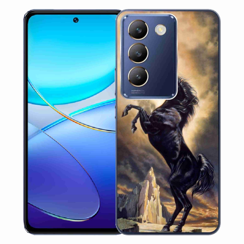 Gél borítás mmCase a Vivo V40 SE 4G/5G készülékhez - fekete rajzfilm ló