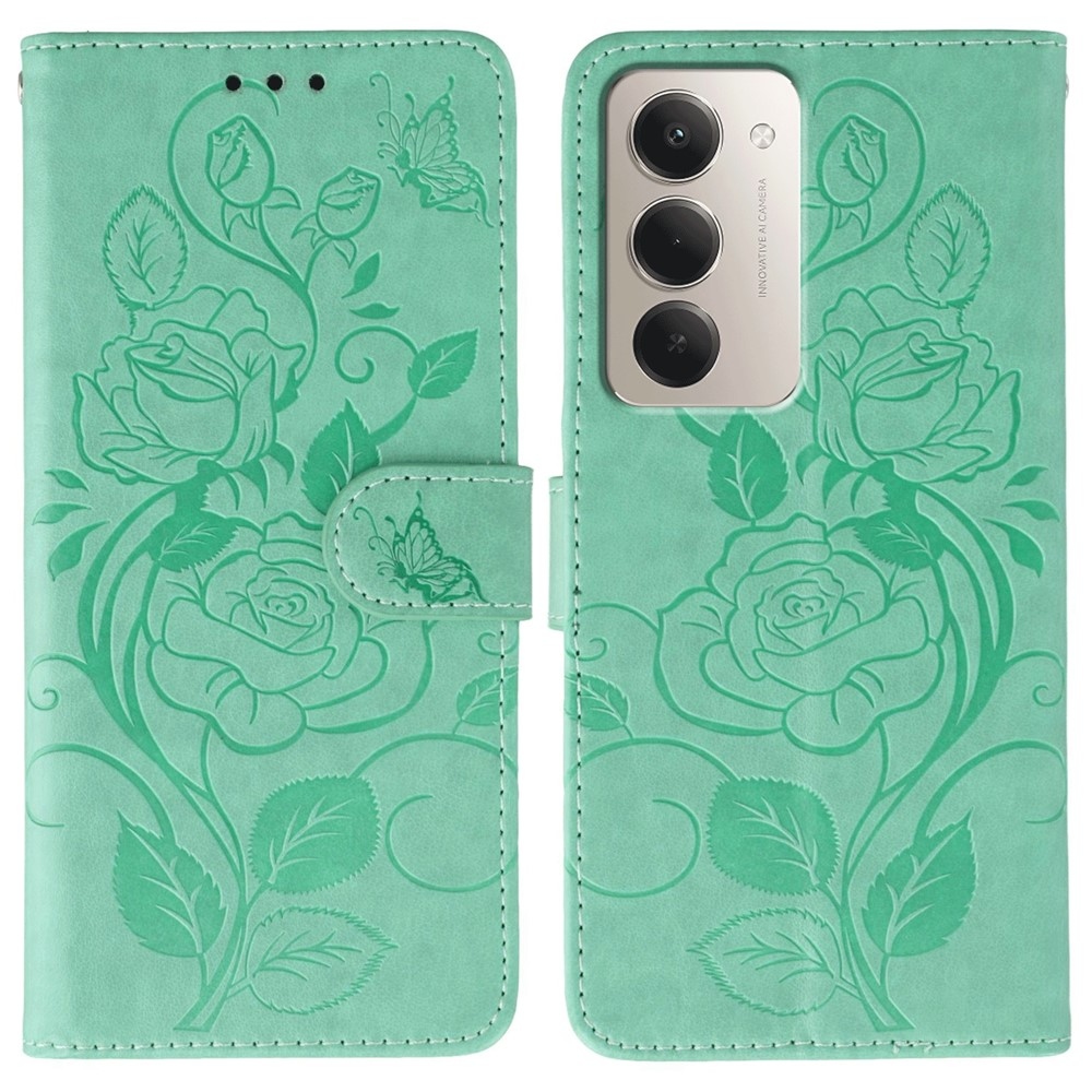 Rózsák könyv tok Xiaomi Redmi 15 5G - teal - teal - rózsaszínű