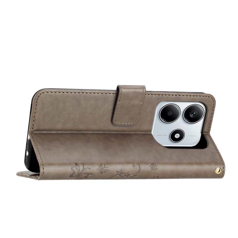 Virágok könyv tok Xiaomi Redmi Note 14 5G-hez - szürke