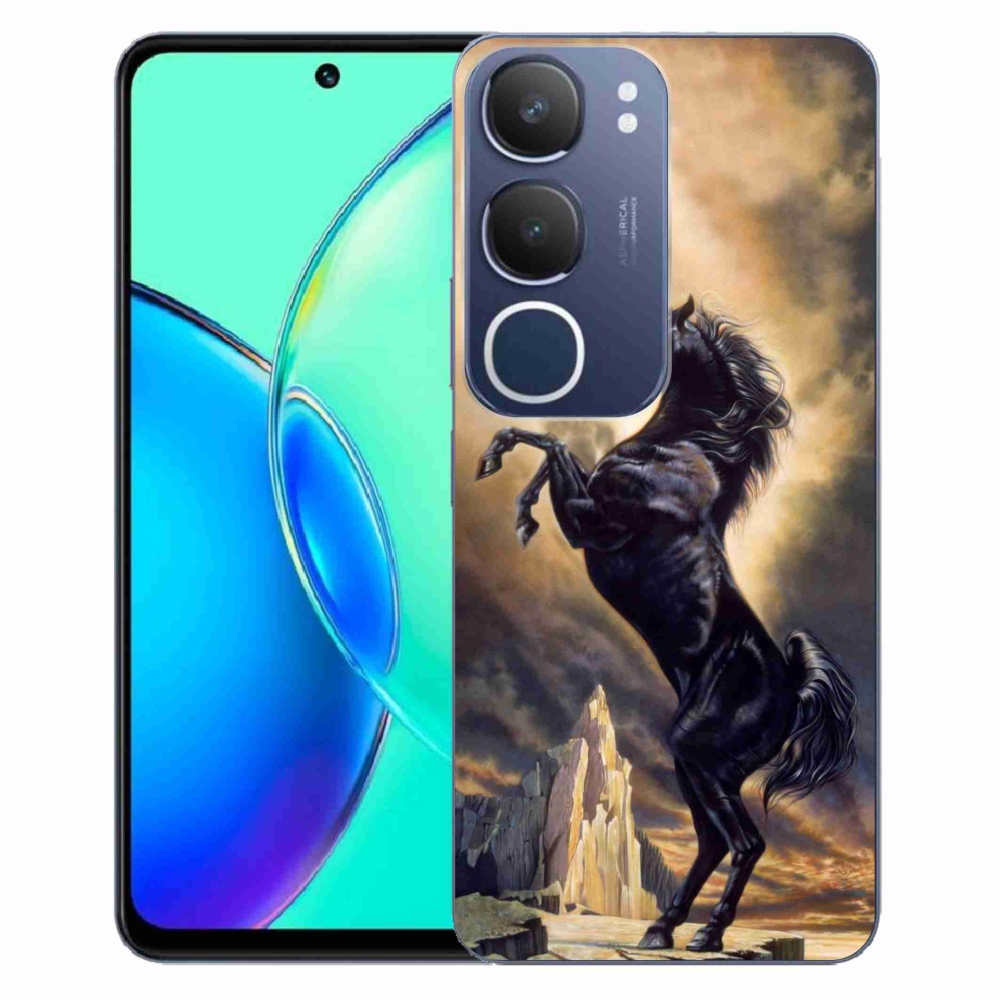 Gél borítás mmCase a Vivo Y19s készülékhez - fekete rajzfilm ló