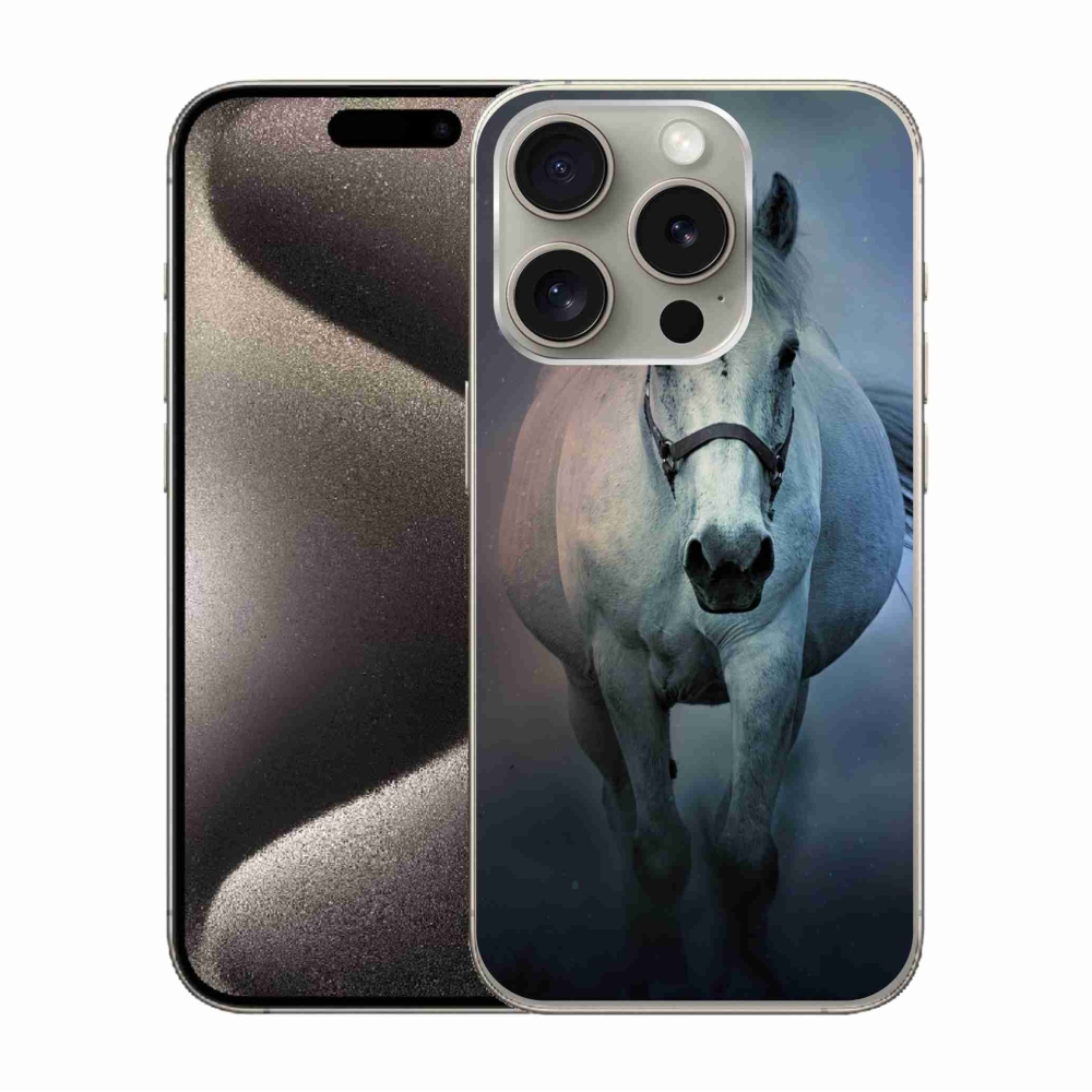 Gél tok mmCase iPhone 15 Pro készülékhez - futó fehér ló