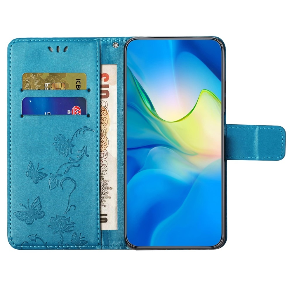 Virágos könyvtáska Samsung Galaxy A56 5G - kék