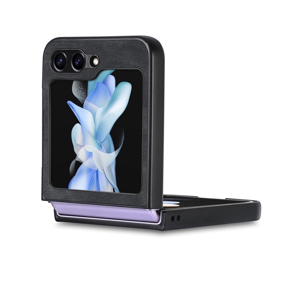 Vintage műanyag borítás műbőrrel Samsung Galaxy Z Flip6 5G készülékhez - fekete