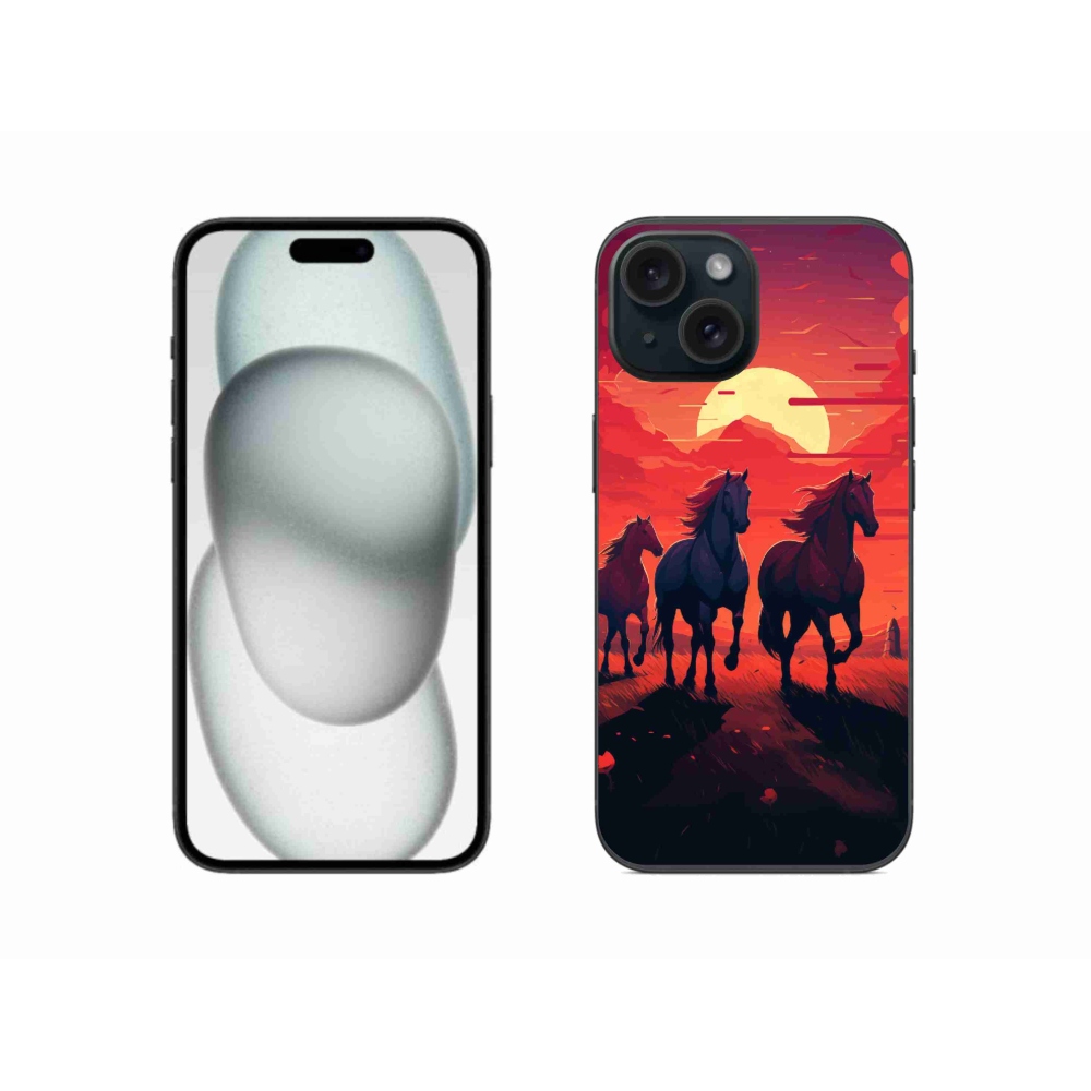 Zselés borítás mmCase iPhone 15-hez - lovak és naplemente