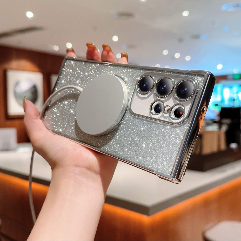 Fokozatos zselés csillogó tok MagSafe támogatással Samsung Galaxy S25 Ultra készülékhez - ezüst színű