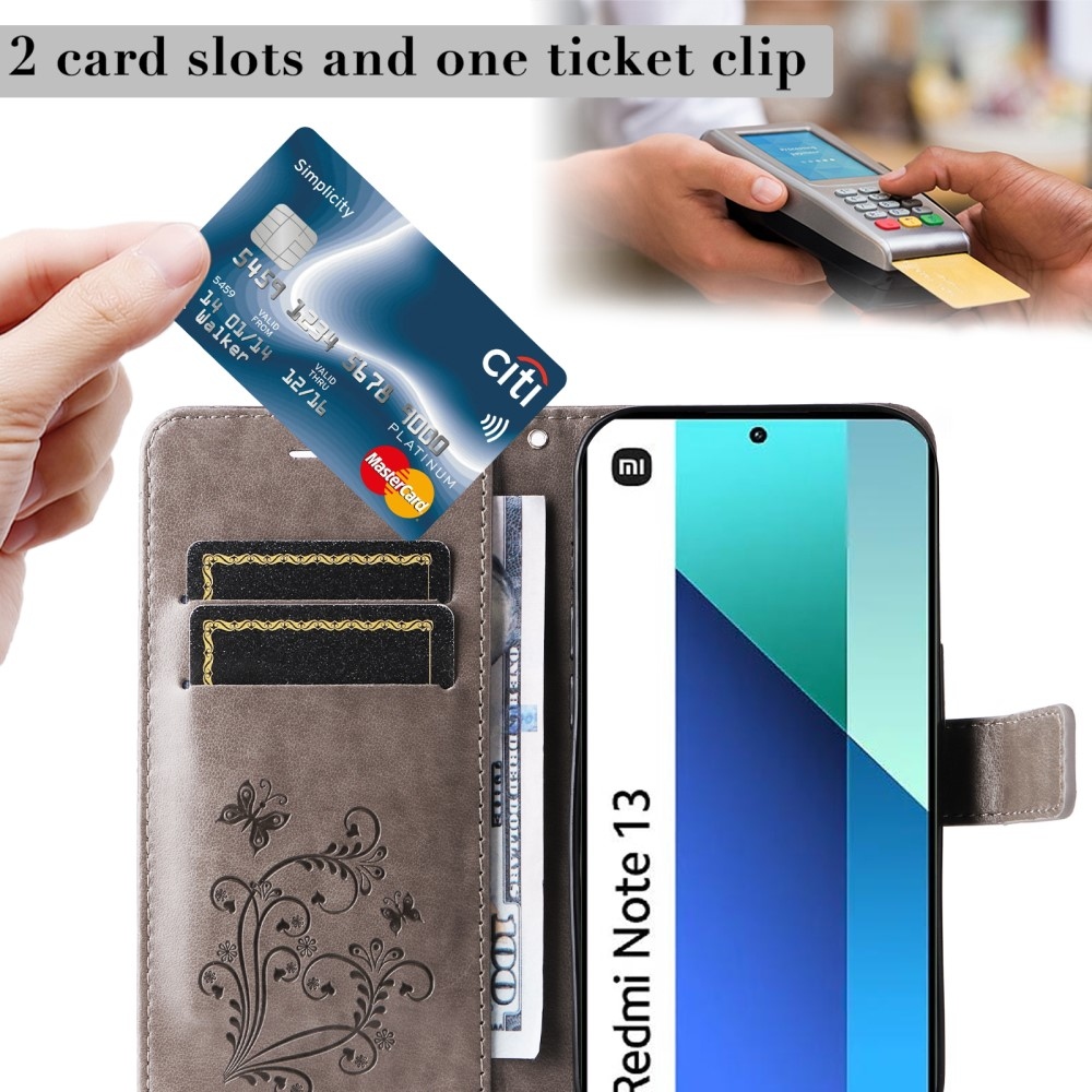 Nagy pillangó könyv tok Xiaomi Redmi Note 13-hoz - szürke