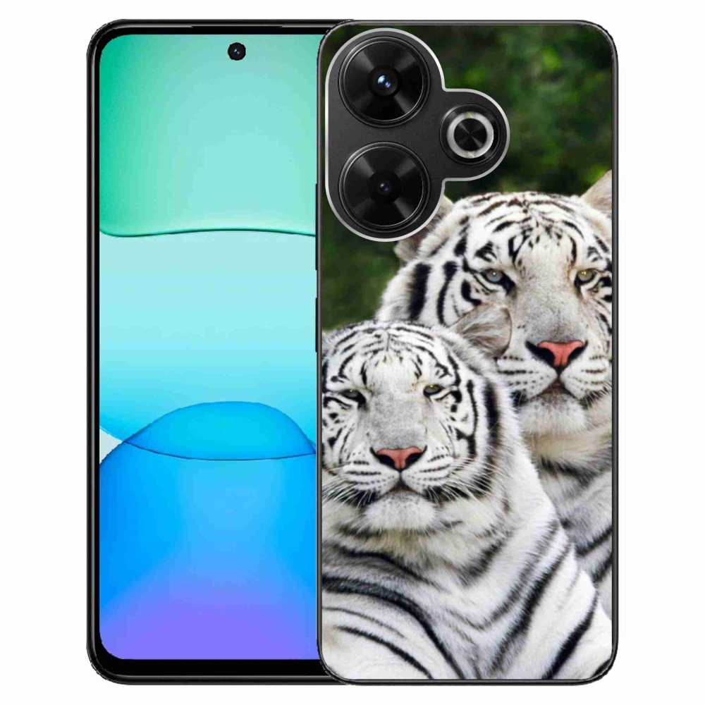 Gél tok mmCase a Xiaomi Redmi 13 4G/Poco M6 4G - fehér tigrisek számára