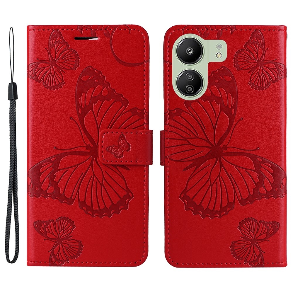 Nagy pillangó könyv tok Xiaomi Poco C65/Redmi 13C - piros