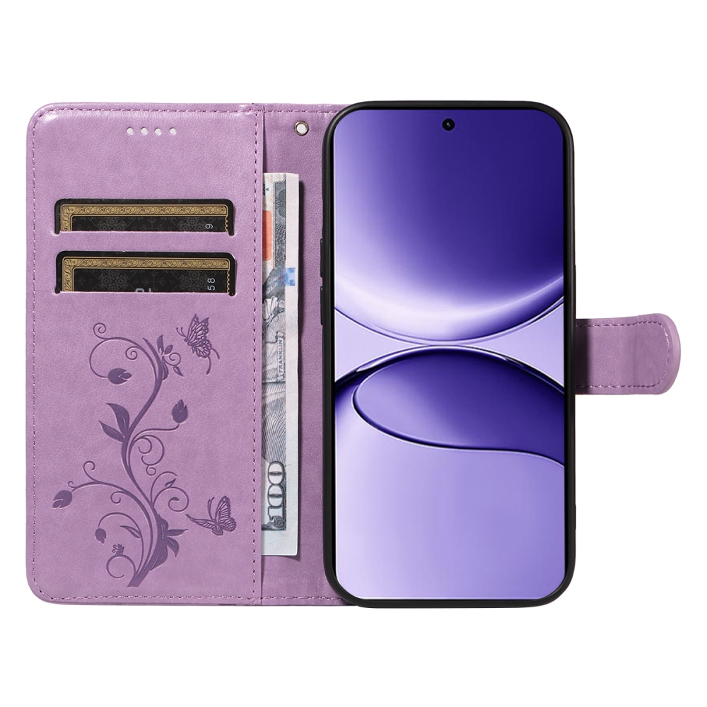 Virágok könyv tok a Xiaomi Poco F7 5G-hez - világos lila