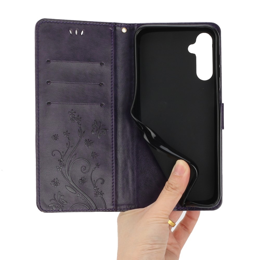 Virágok könyv tok Samsung Galaxy S25+ - sötét lila