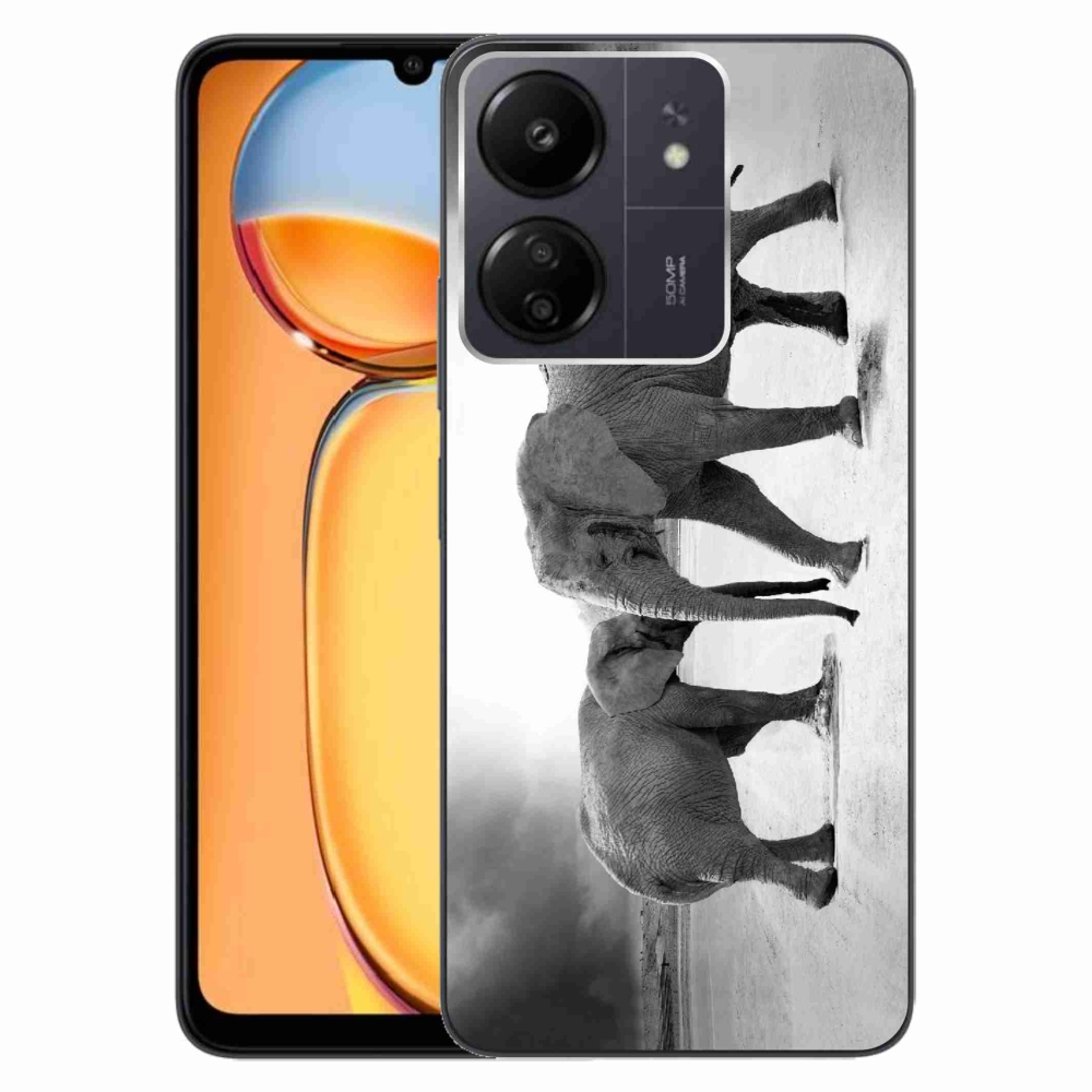 Gél borítás mmCase a Xiaomi Poco C65/Redmi 13C számára - fekete és fehér elefántok