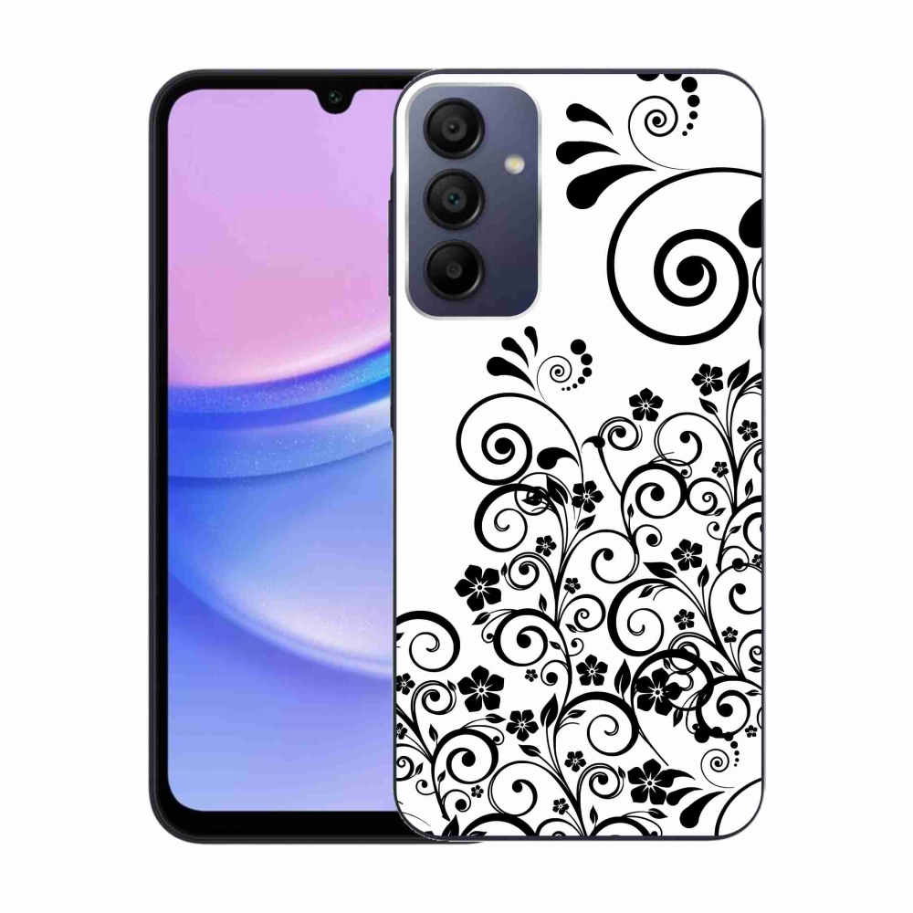 Zselés borítás mmCase Samsung Galaxy A15 4G/5G készülékhez - fekete és fehér virágmintás borítás