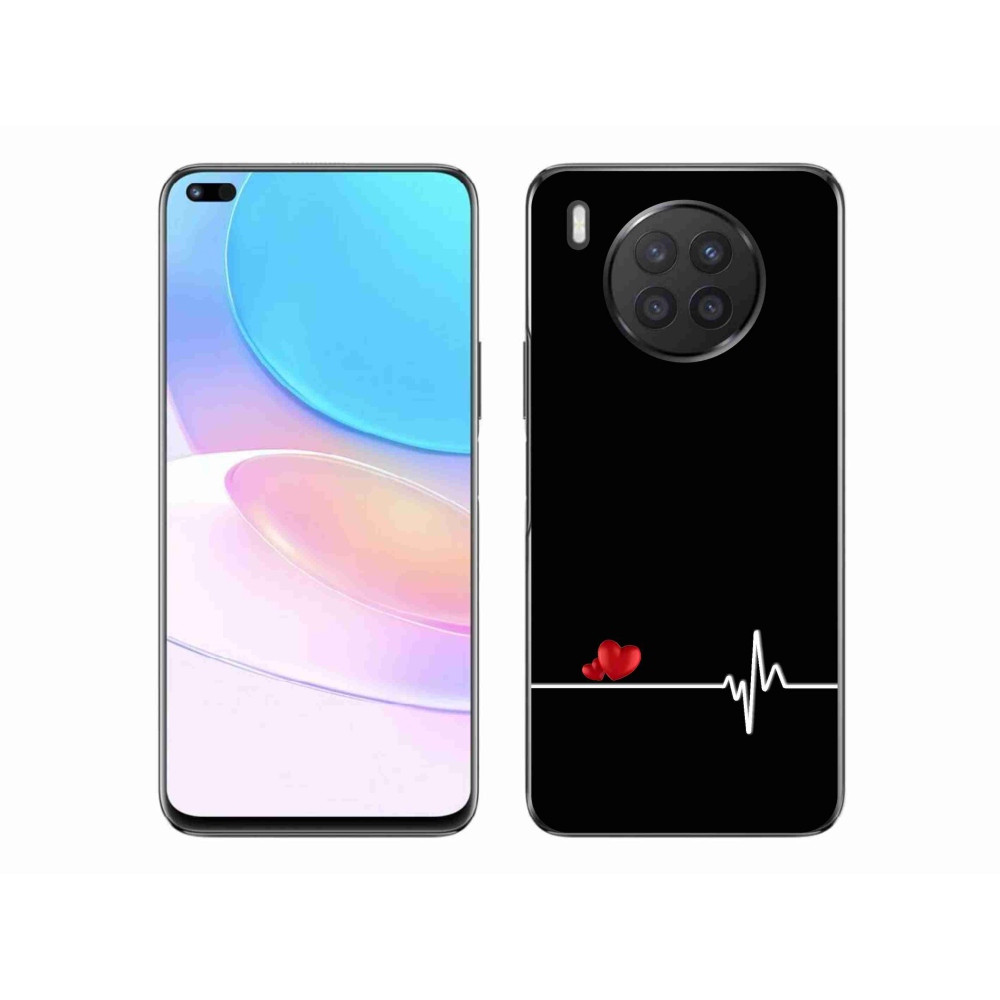 Gél borító mmCase a Huawei Nova 8i - szív és szívverés fekete háttérrel