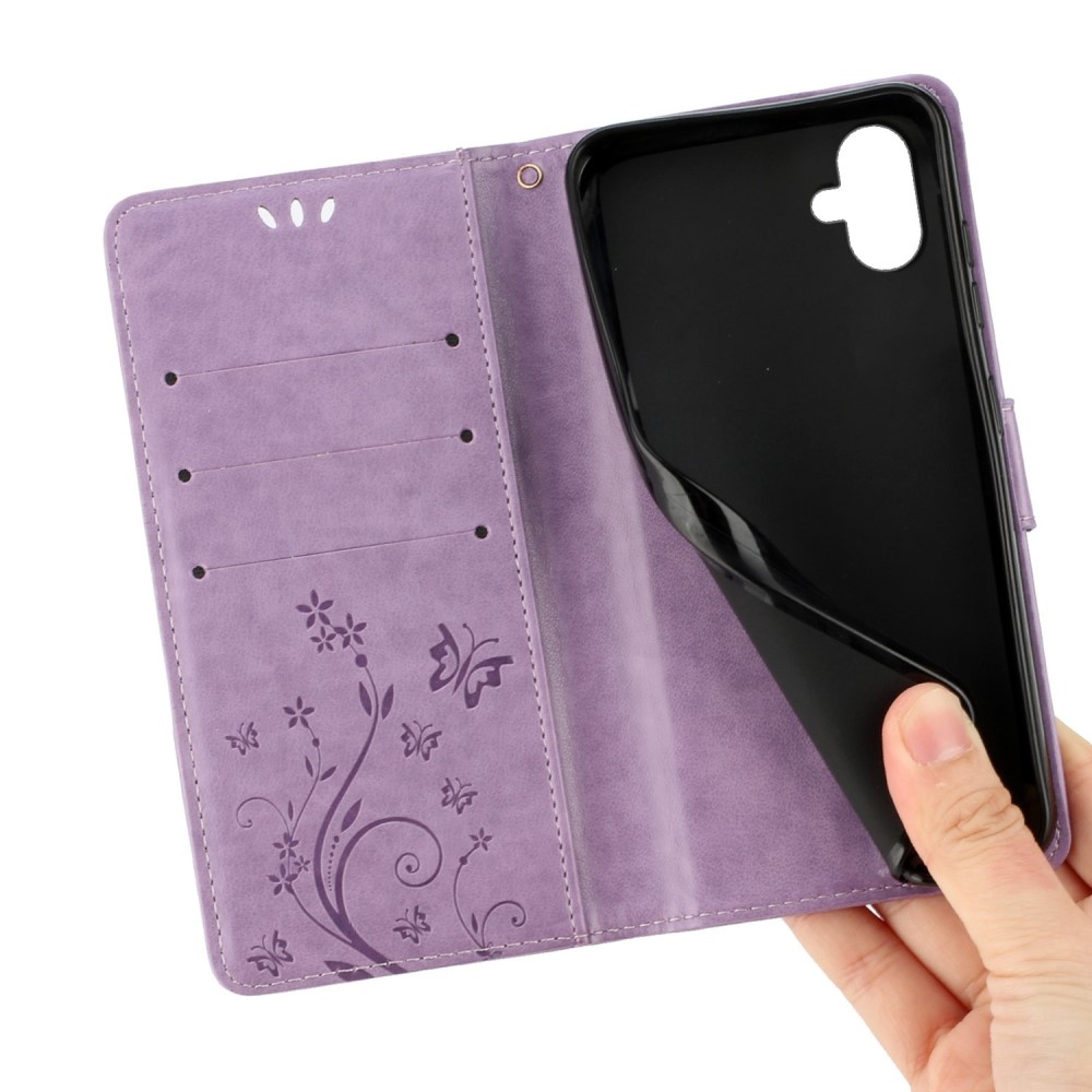 Virágok könyv tok Samsung Galaxy A06 4G-hez - világos lila