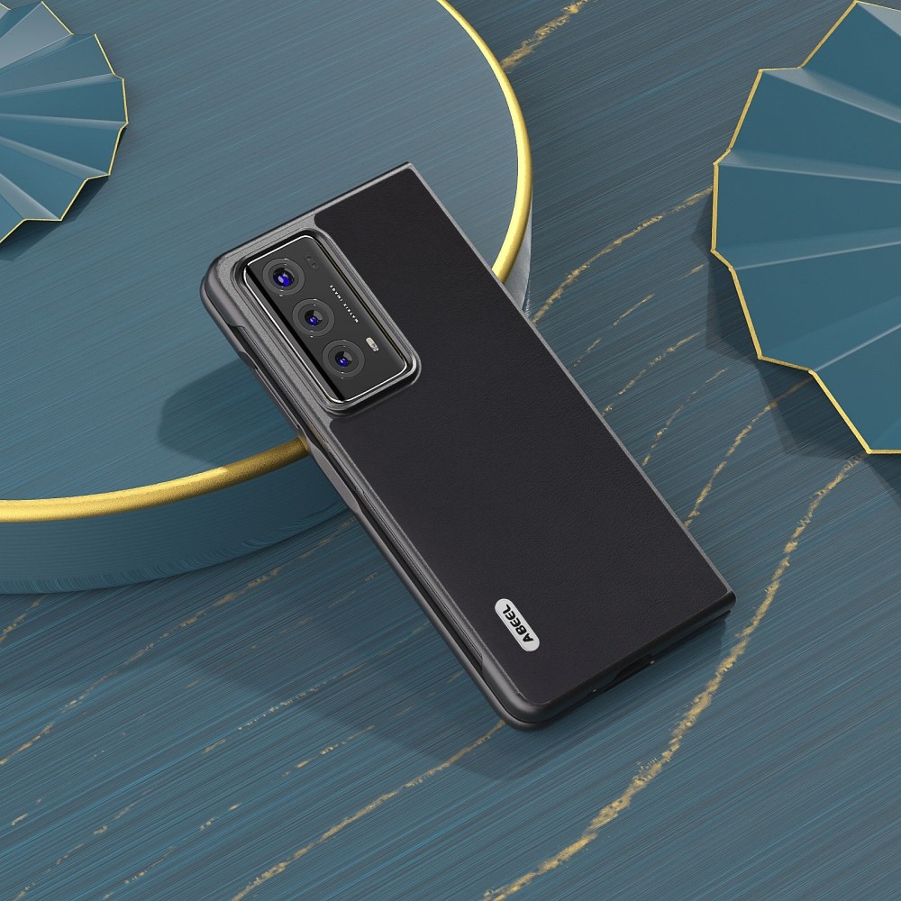 ABEEL műanyag tok műbőrrel a Honor Magic V2 készülékhez - fekete