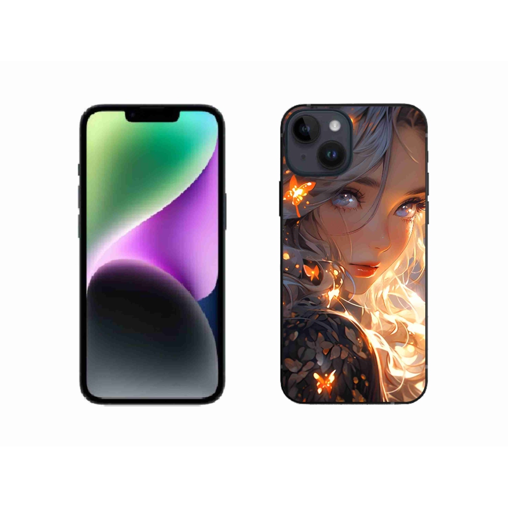 Gél borítás mmCase iPhone 14 készülékhez - lány és pillangók