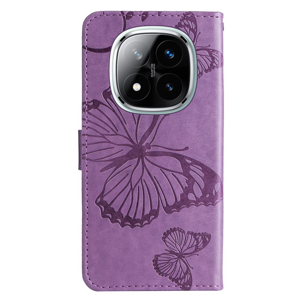 Nagy pillangó könyv tok a Xiaomi Redmi Note 14 Pro 5G/Poco X7 5G/Note 14 Pro+ 5G számára - lila