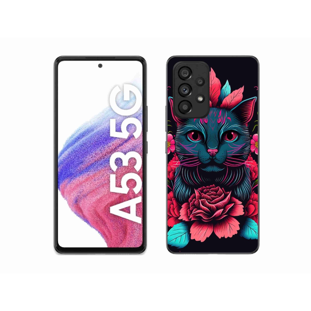 Gél borítás mmCase Samsung Galaxy A53 5G - virágok és macska