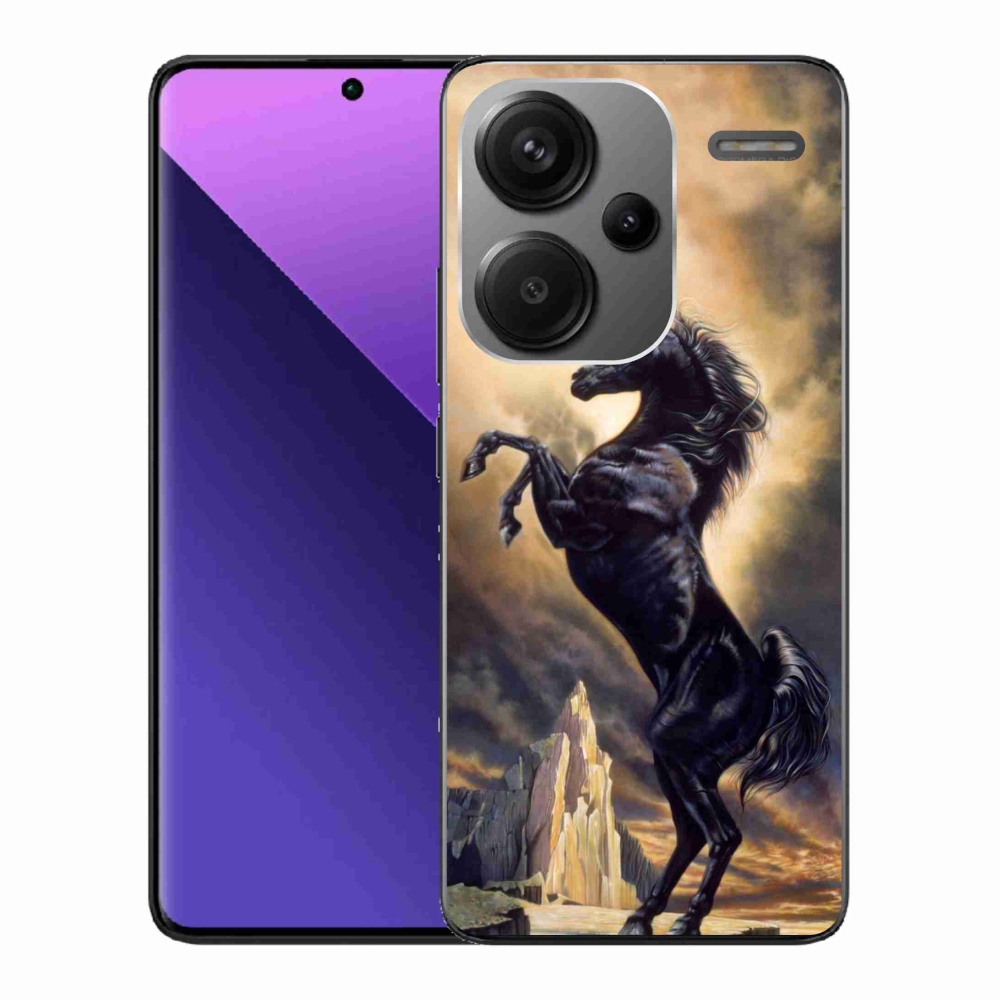 Gél borítás mmCase a Xiaomi Redmi Note 13 Pro+ 5G számára - fekete rajzfilm ló