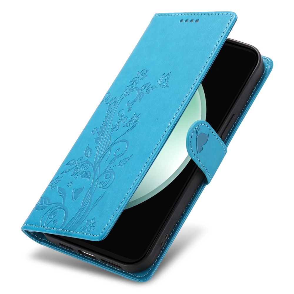Virágok könyv tok Samsung Galaxy S25 FE készülékhez - kék