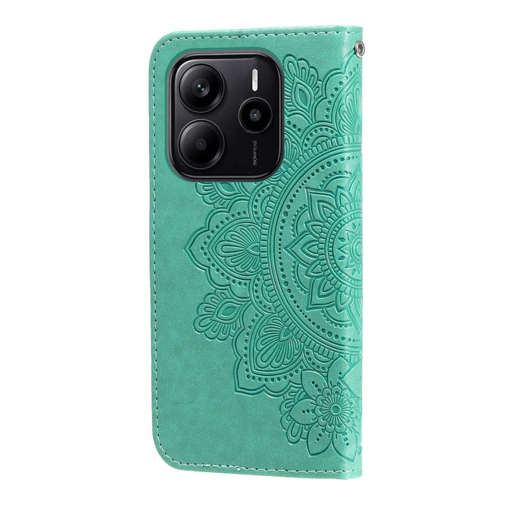 Virágos könyv tok a Xiaomi Redmi Note 14-hez - teal színű