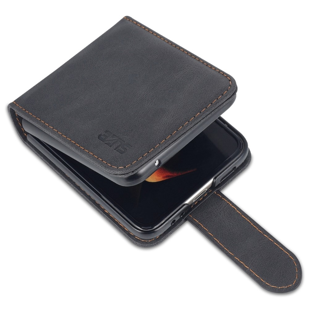 AZNS műanyag borítás PU bőrrel Samsung Galaxy Z Flip5 5G - fekete