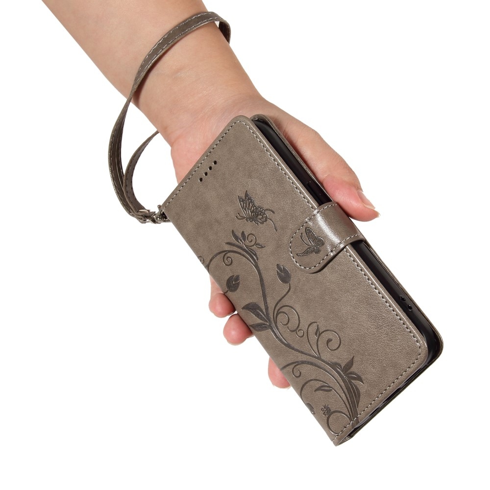 Virágok könyvtáska a Honor X7b/Honor 90 Smart készülékhez - szürke