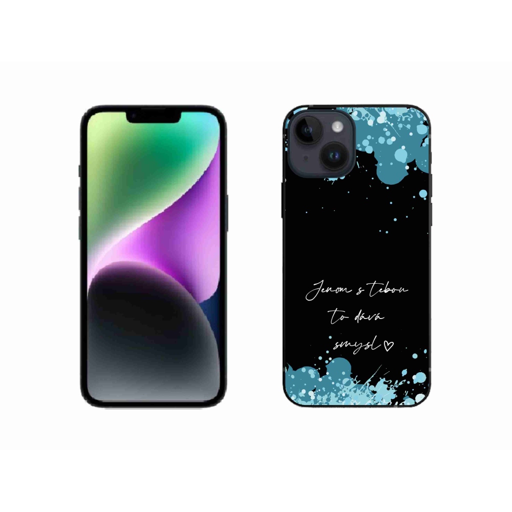 Gél borító mmCase iPhone 14 készülékhez - szerelmes szöveg fekete háttérrel