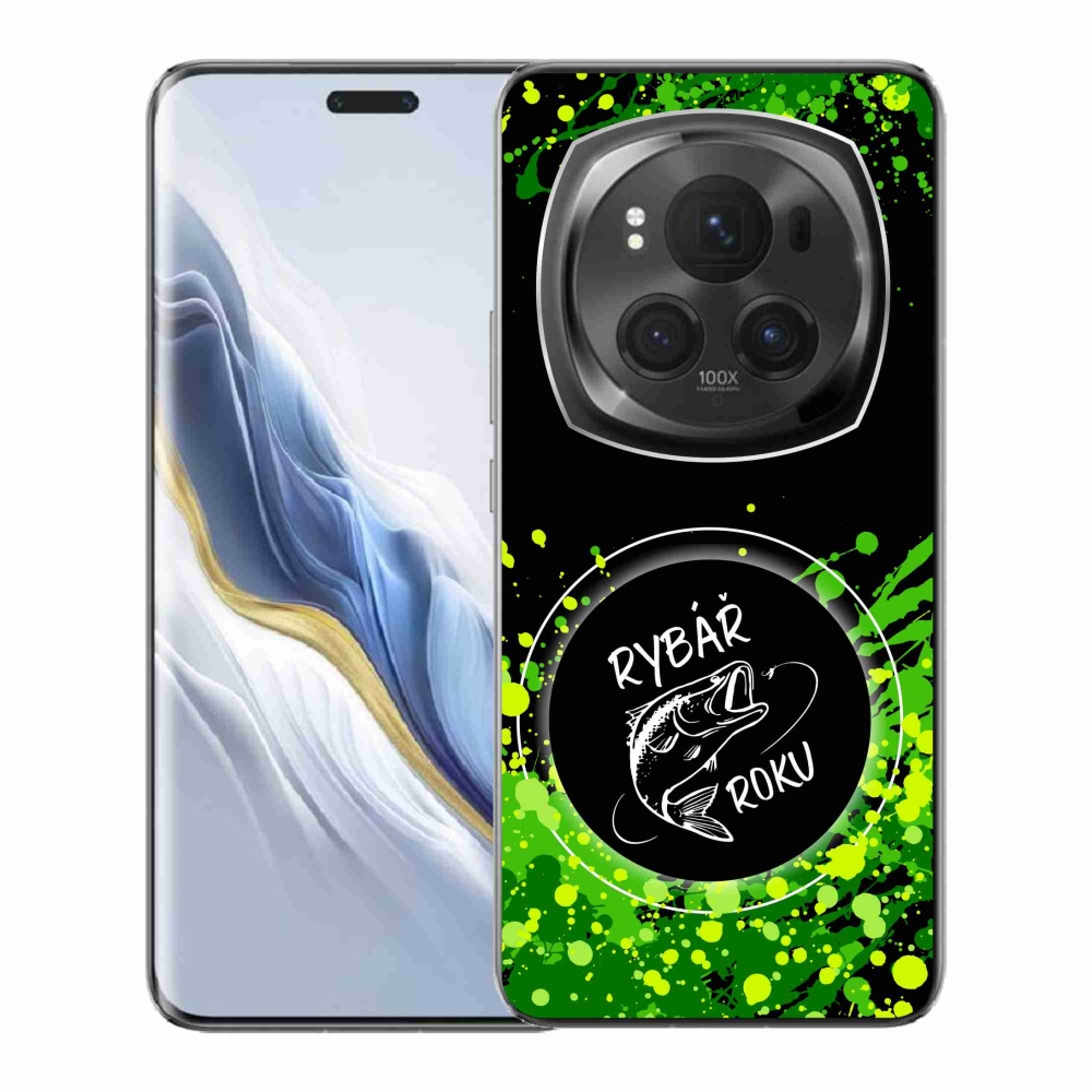 Zselés borítás mmCase a Honor Magic 6 Pro 5G számára - az év horgásza fekete háttérrel