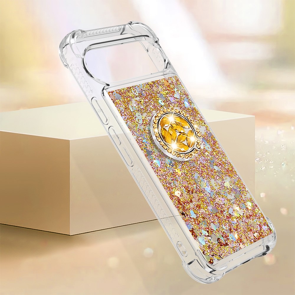 Glitt homokóra zselés tok ujjgyűrűvel a Google Pixel 10 számára - arany/szív