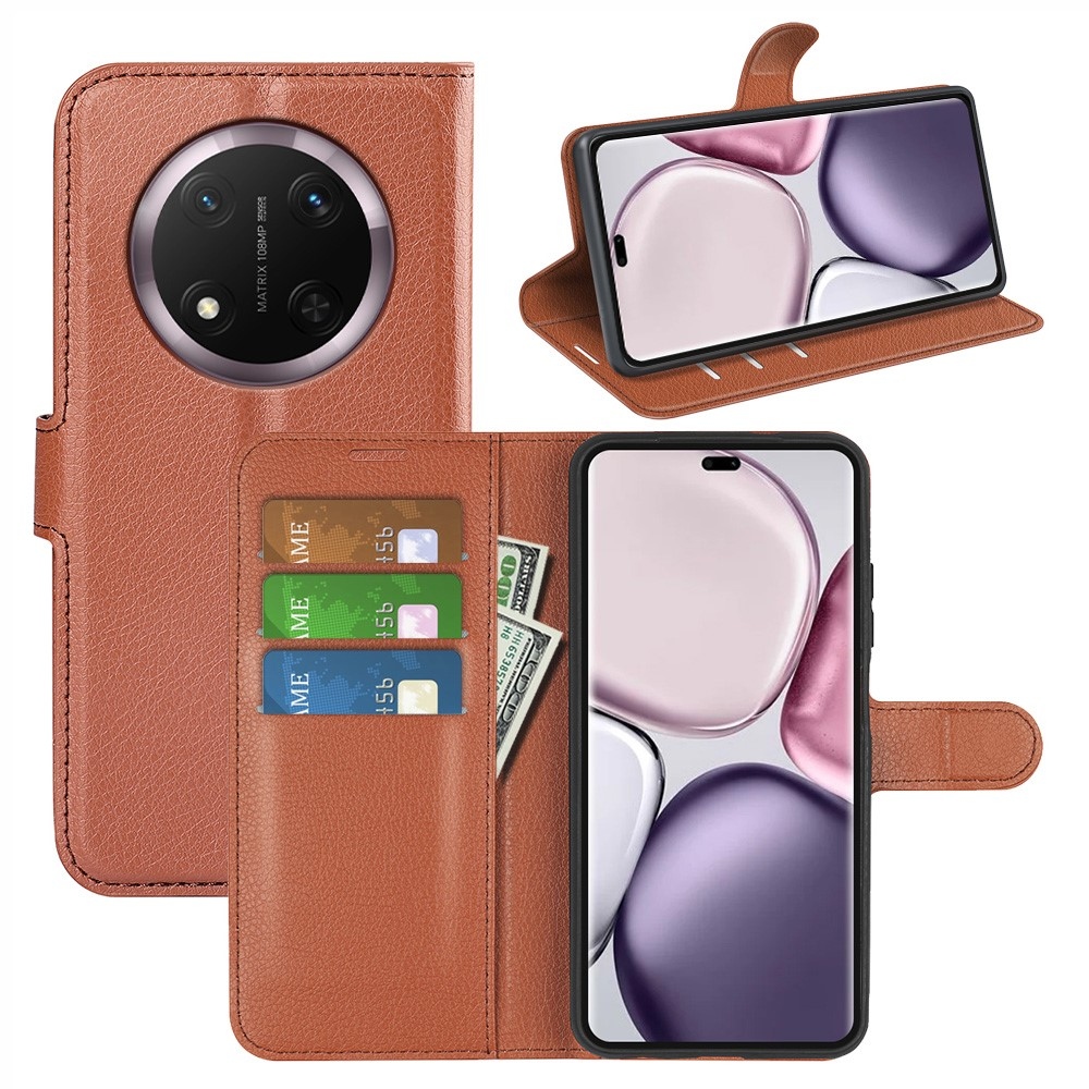 Litchi könyvtáska Honor Magic 7 Lite 5G - barna