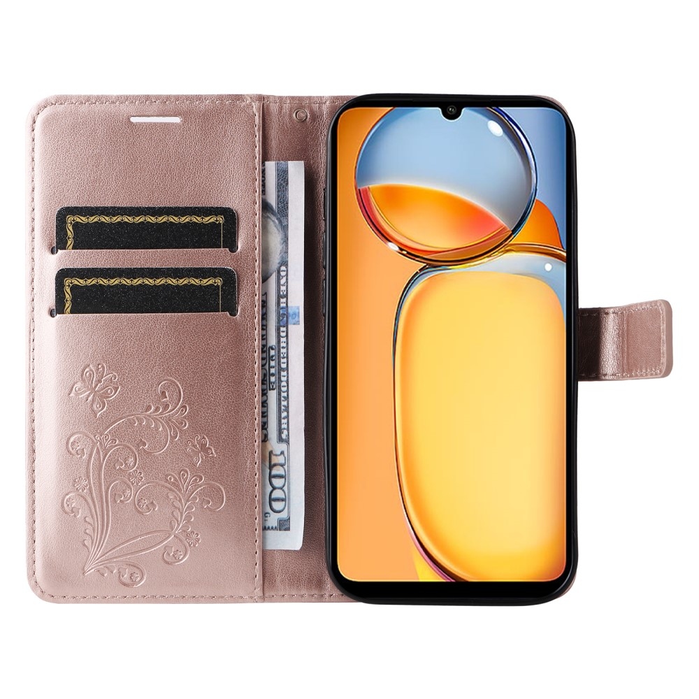 Nagy pillangó könyv tok Xiaomi Poco C65/Redmi 13C - rózsa arany