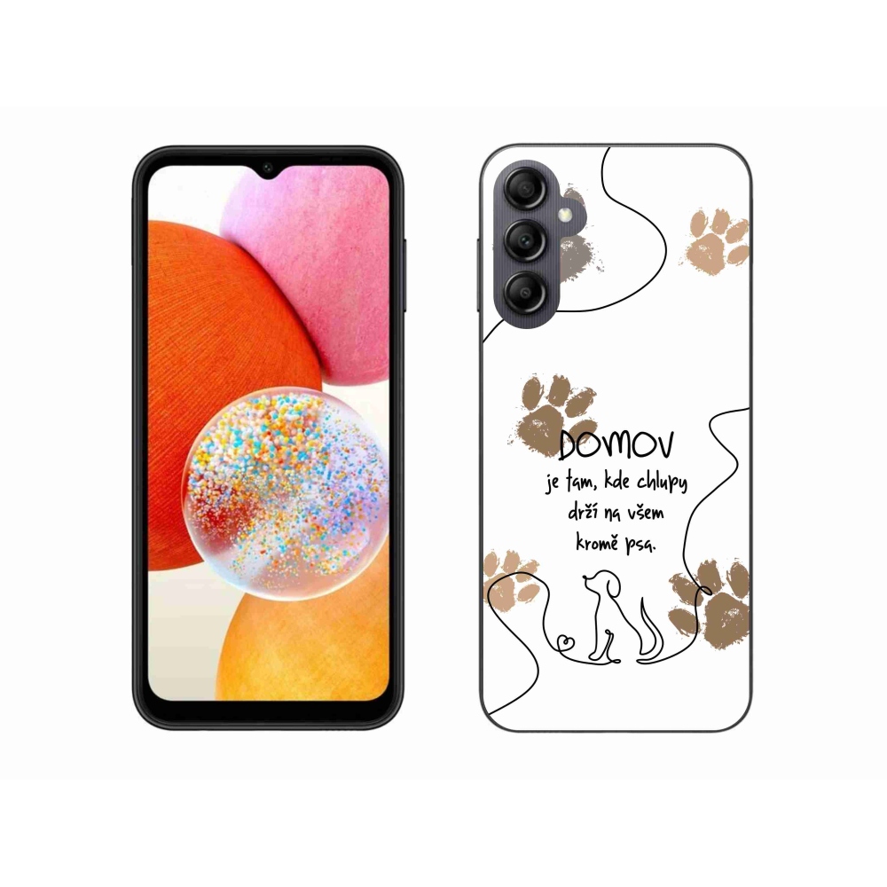 Gél borítás mmCase Samsung Galaxy A14 4G/5G készülékhez - kutya motívum fehér háttérrel