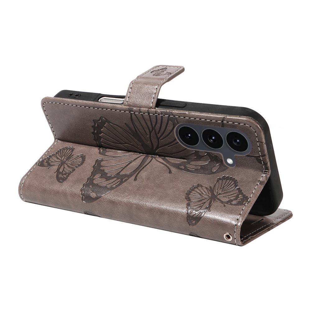 Nagy pillangó könyv tok Samsung Galaxy S25 FE készülékhez - szürke
