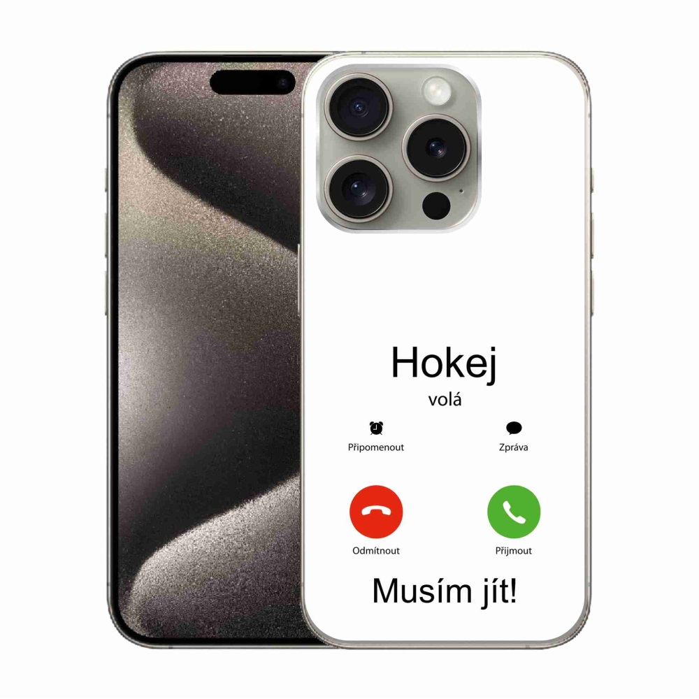 Gél borítás mmCase iPhone 15 Pro készülékhez - hokihívások fehér háttérrel