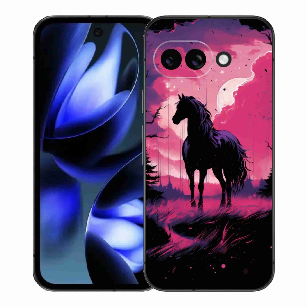 Gél borítás mmCase a Google Pixel 9a számára - fekete rajzfilm ló 1