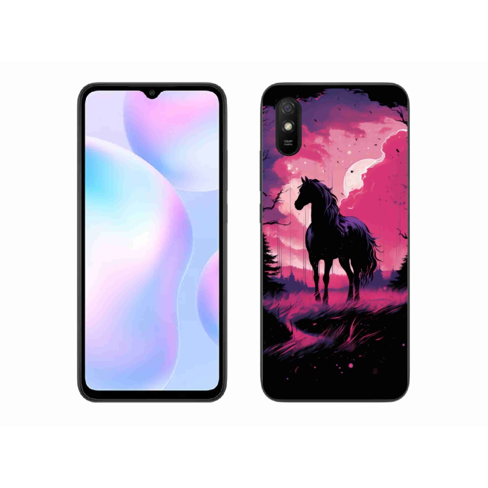 Gél borító mmCase a Xiaomi Redmi 9A - fekete rajzfilm ló 1