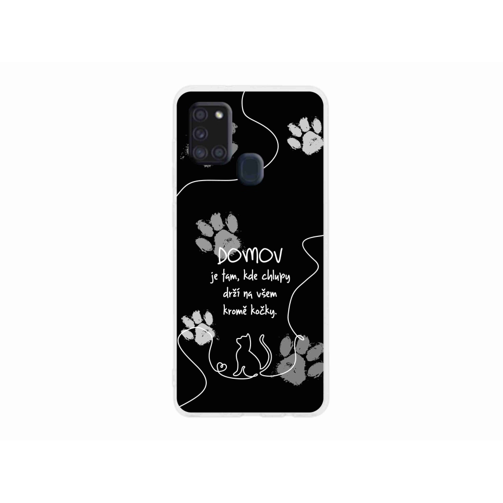 Gél borítás mmCase Samsung Galaxy A21s készülékhez - macska motívum fekete háttérrel