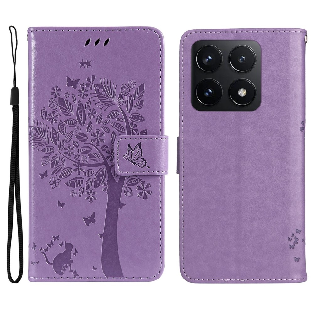 Fák könyv tok Xiaomi 14T-hez - világos lila