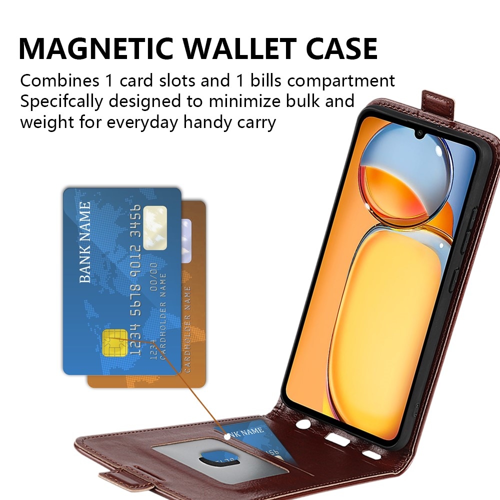 Függőleges könyvtáska a Xiaomi Poco C65/Redmi 13C készülékhez - barna színben