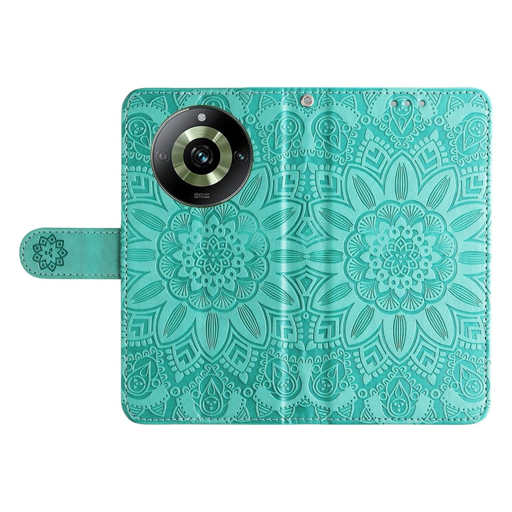 Napraforgó könyvtáska a Realme 11 Pro 5G/11 Pro+ 5G készülékhez - teal színű