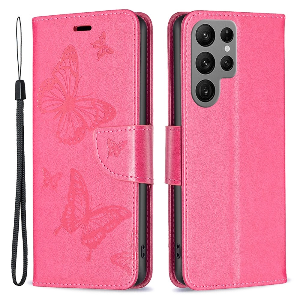 Pillangó könyv tok Samsung Galaxy S24 Ultra készülékhez - rózsaszínű