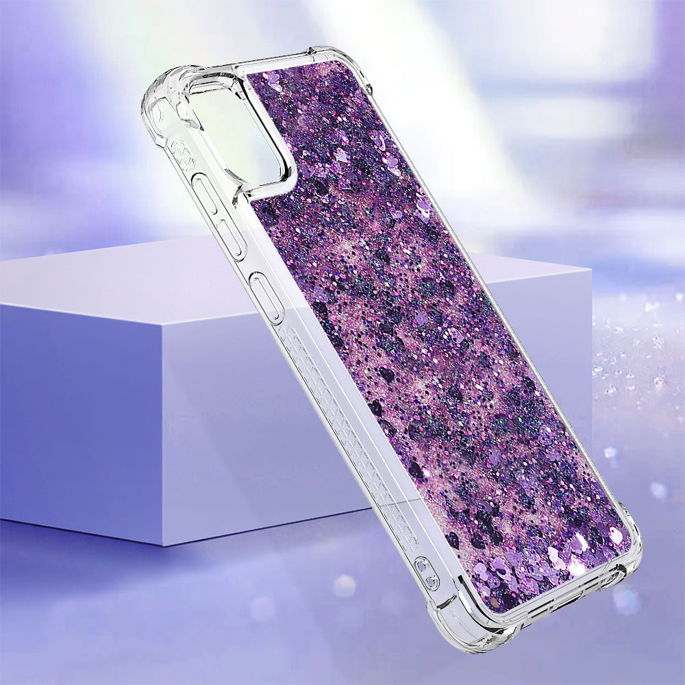Glitter homokóra zselés tok Samsung Galaxy A07 4G - sötétlila/szívek