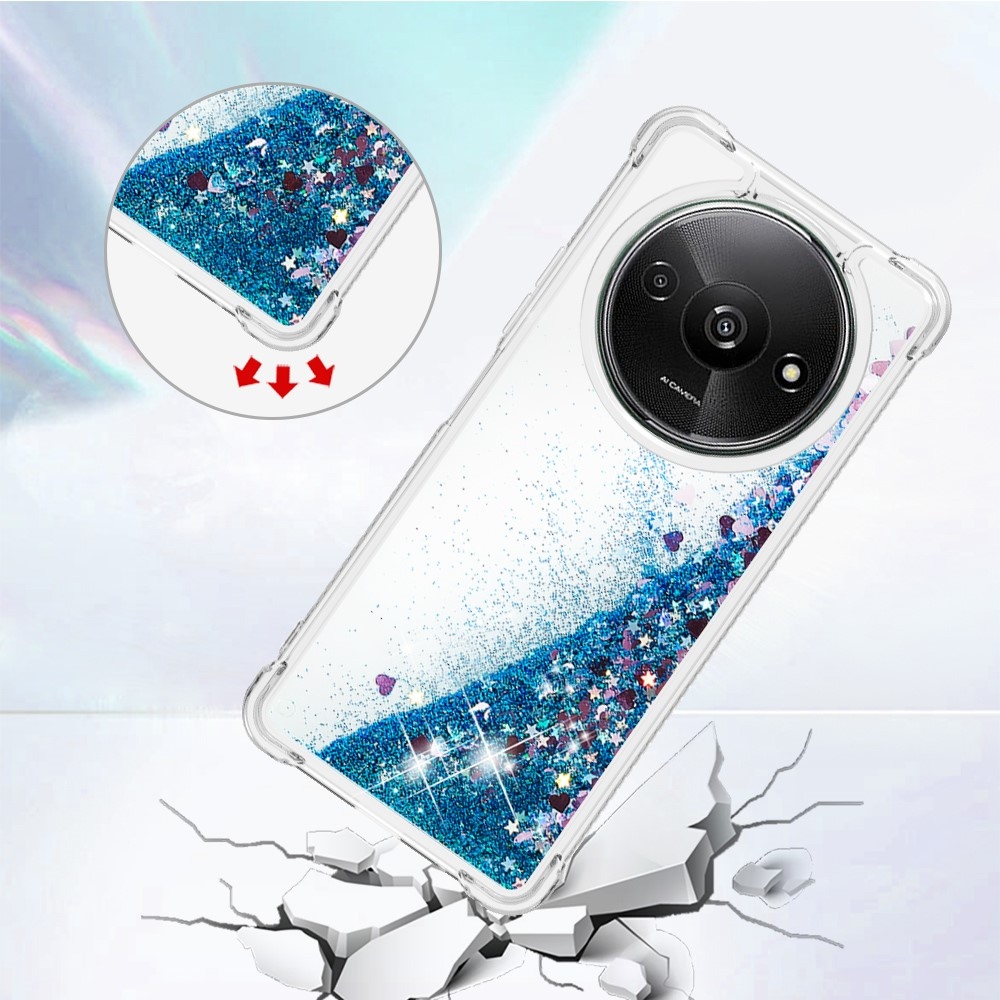 Glitter zselés homokóra tok Xiaomi Redmi A3-hoz - kék/szívek