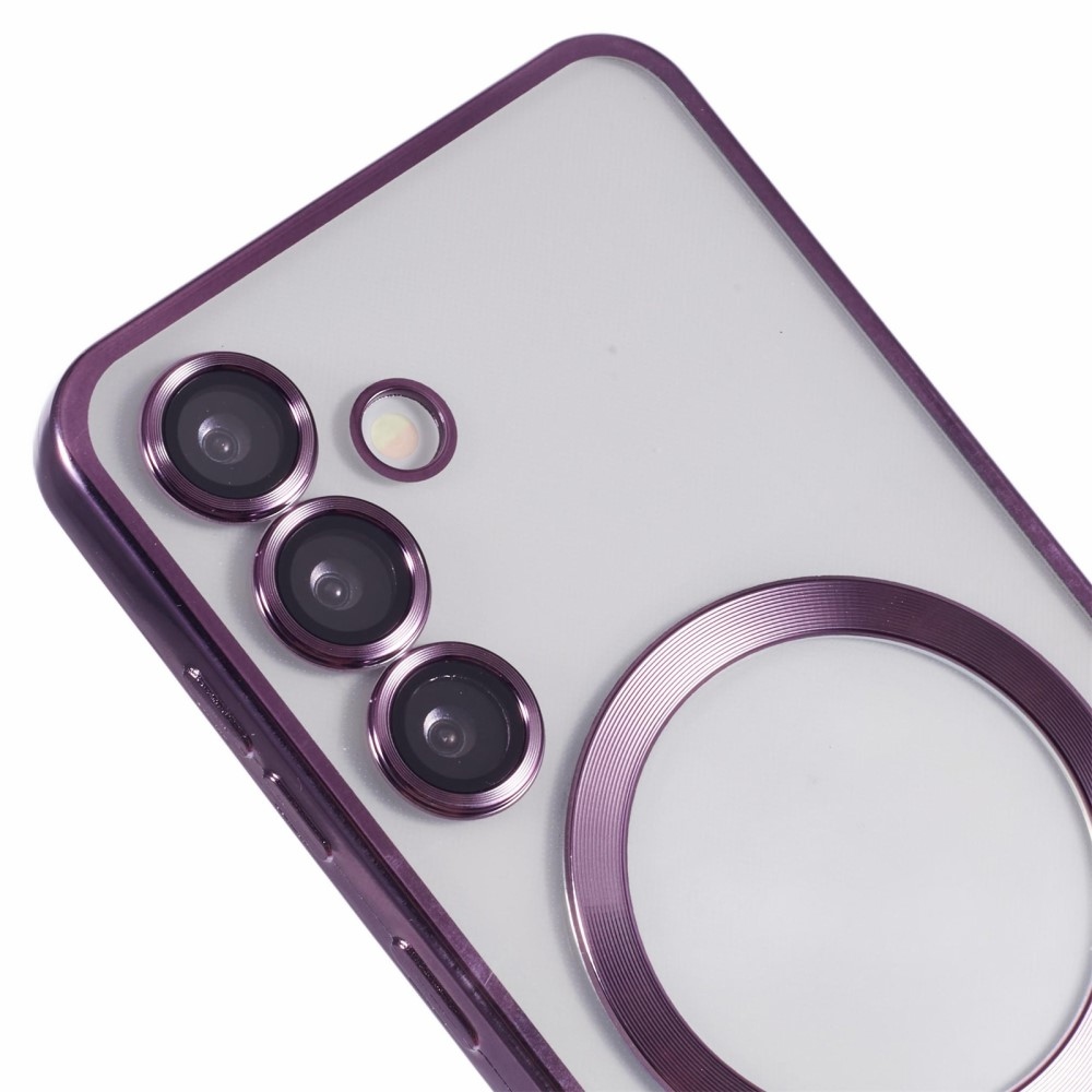 Átlátszó tok kameravédelemmel és MagSafe támogatással Samsung Galaxy S25 készülékhez - sötétlila színű