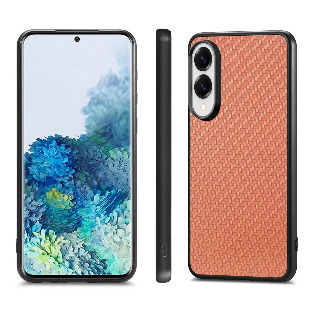 Zselés tok műbőrrel és kemény hátlappal Samsung Galaxy S25 Edge készülékhez - barna