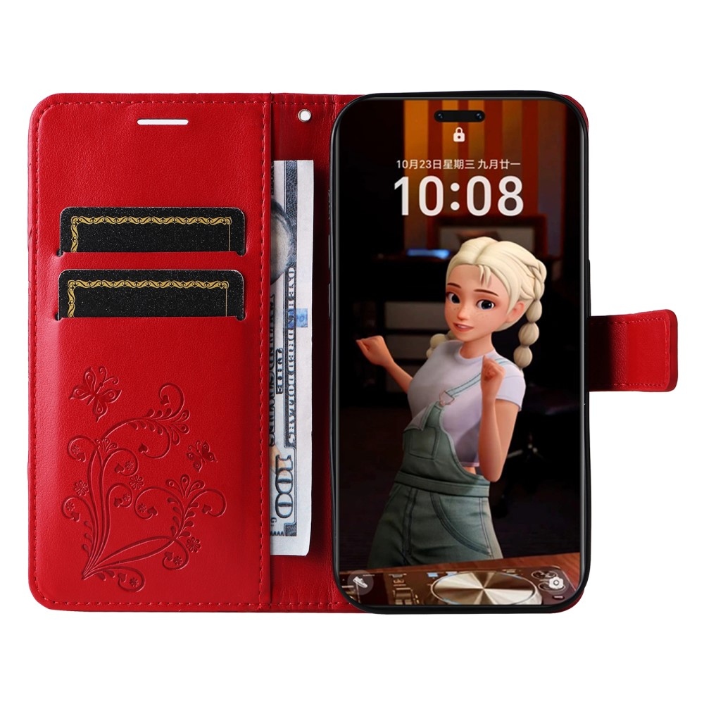 Nagy pillangó könyv tok a Honor Magic 7 Pro 5G számára - piros