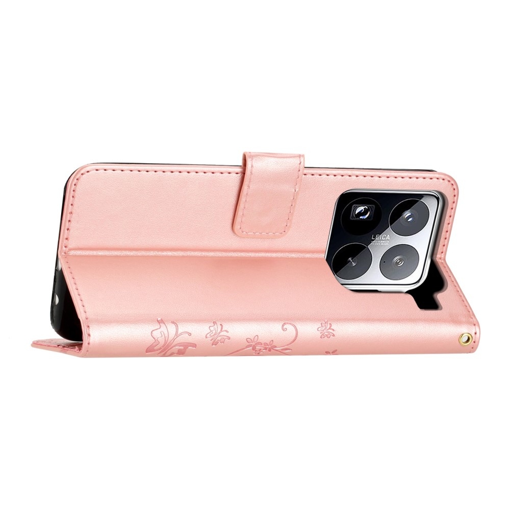 Virágok könyv tok Xiaomi 15 Pro-hoz - rózsaarany