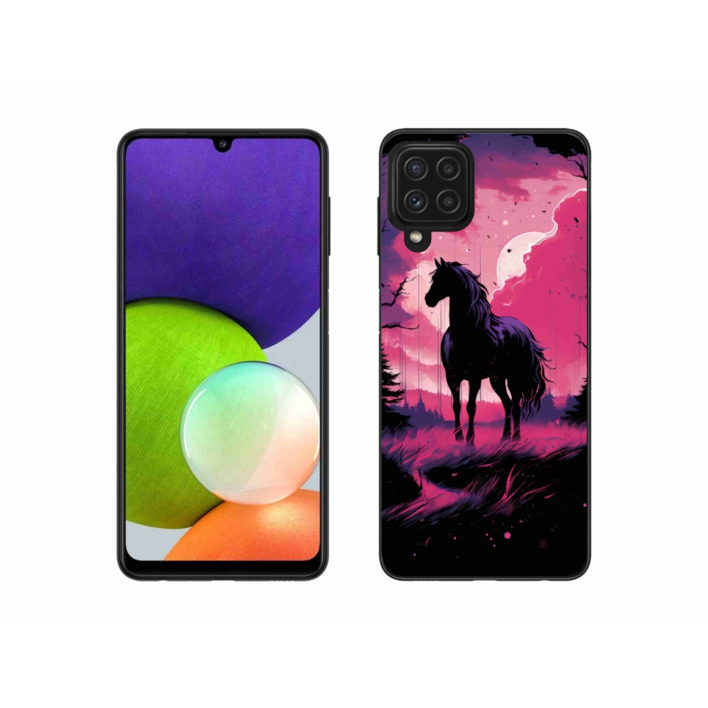 Zselés borítás mmCase Samsung Galaxy A22 4G - fekete rajzfilm ló 1