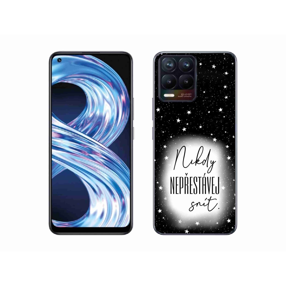 Gél borítás mmCase a Realme 8 Pro-n - Idézet 1 fehér és fekete háttérrel